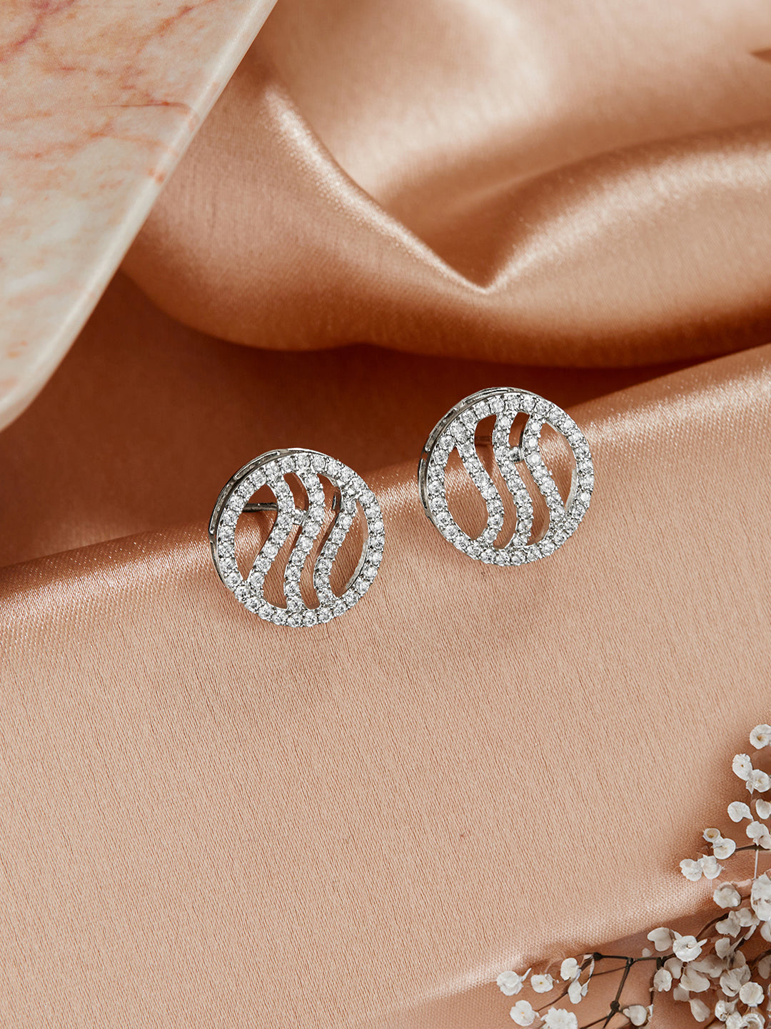 925 Sterling Silver Rhodium Plated Circular Studds Earrings